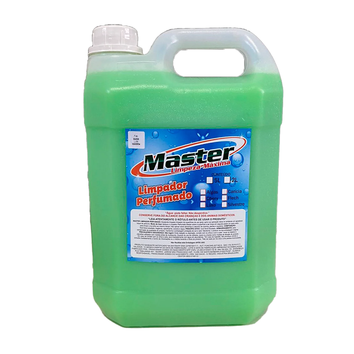 Desinfetante Limpador Perfumado Master Limpeza Máxima 5 Litros – Cherry, Algas Marinhas e Carícia