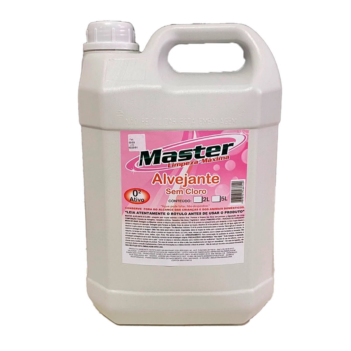 Alvejante Sem Cloro Master O² Ativo 5 Litros – Tira Manchas para Roupas Coloridas e Brancas