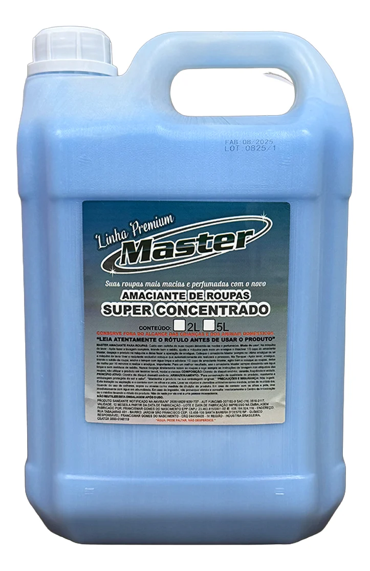 Amaciante de Roupas Super Concentrado Master Linha Premium 5 Litros – Maciez e Perfume Intenso